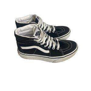 Vans Sk-8 Hi Youth Kids Size 2 Black White Lace Up Shoes Skate Sneakers Hi-Top